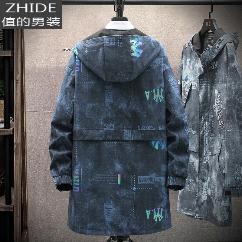 SUNTEK外套男风衣中长款春秋韩版潮流宽松加肥加大码上衣服连帽工装外套风衣高清大图