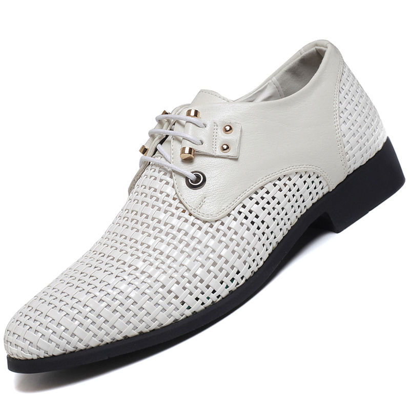 白色 39 夏季凉鞋男士商务正装休闲皮鞋男透气男鞋镂空白色洞洞鞋男皮