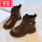 可莉允女童靴子2022新款秋冬儿童马丁靴中大童短靴加绒棉鞋女孩黑色皮靴