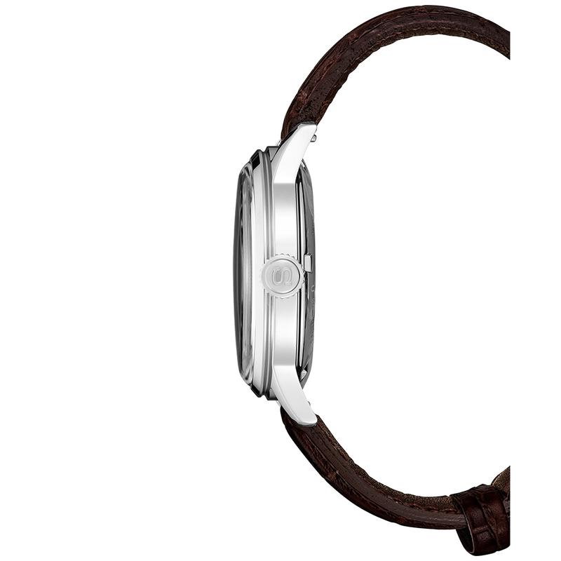 Seiko精工男士手表自动机械腕表深蓝表盘棕色皮带商务休闲手表高清大图