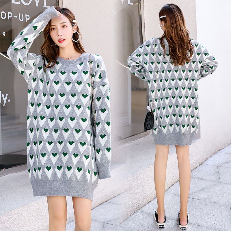 迪鲁奥(DILUAO)孕妇装秋冬装套装孕妇时尚中长款套头爱心上衣外穿怀孕期 米色 均码[适合约90-1图片