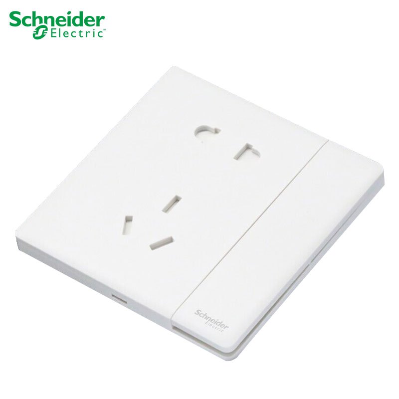 施耐德电气开关插座珍铂系列丝绒白色五孔插座二三插86型墙壁电源插座
