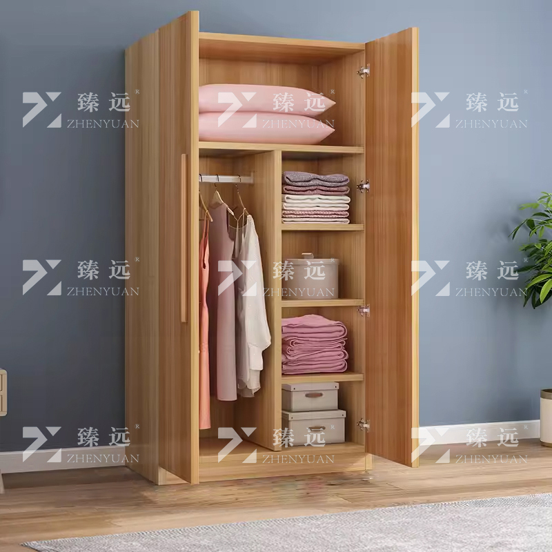 臻远 ZY4022319简约木质衣柜衣服收纳柜 浅胡桃色双门