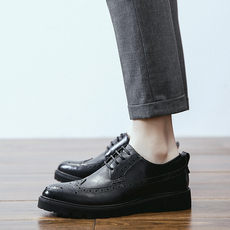 梵克公牛英伦皮鞋男时尚青年人造革洛克鞋子 2021款上新男士发型师