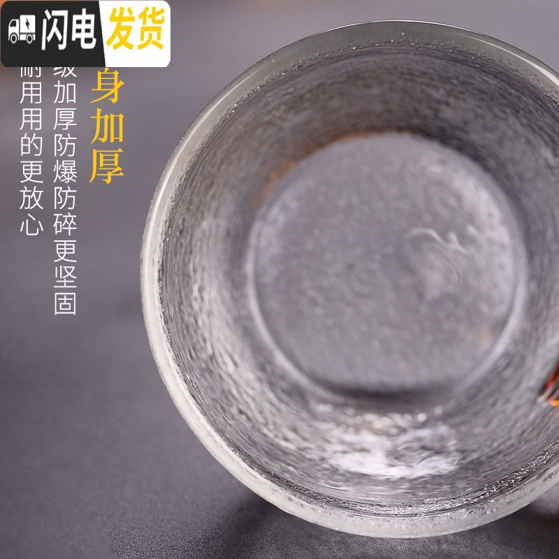 三维工匠小茶杯耐热玻璃日式纯手工锤纹功夫茶具品茗杯家用带把水杯小杯子 橙把锤纹杯2只装