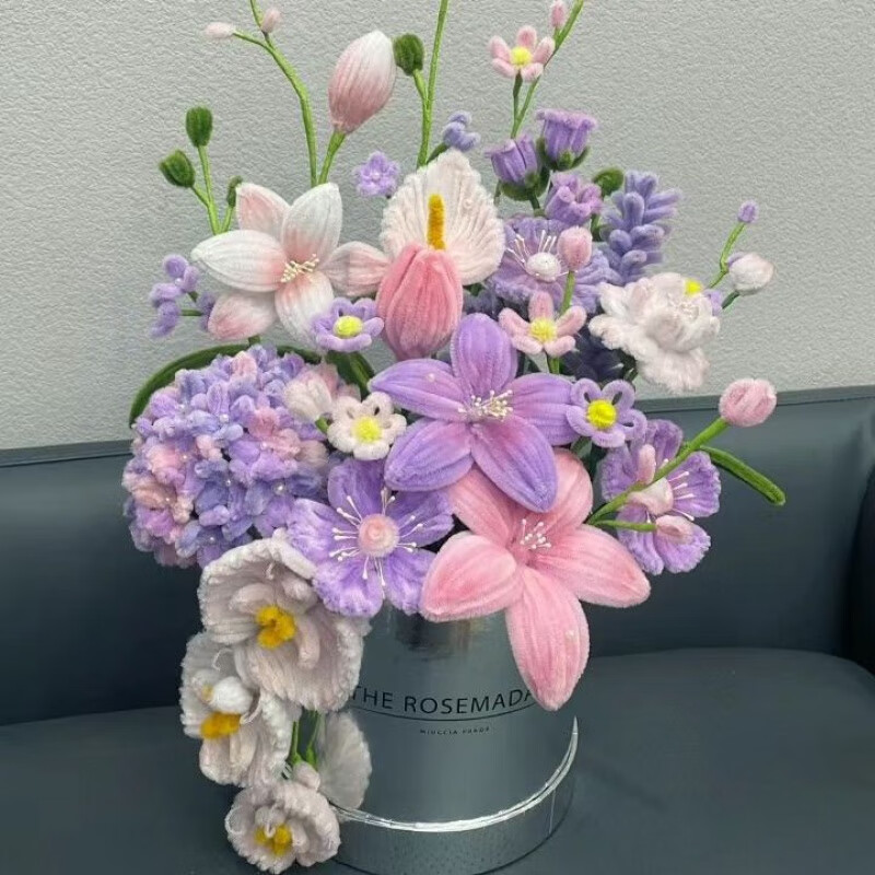 维诺亚手工编织花束diy材料包自制扭扭棒成品抱抱桶仿真花送女朋友闺蜜高清大图