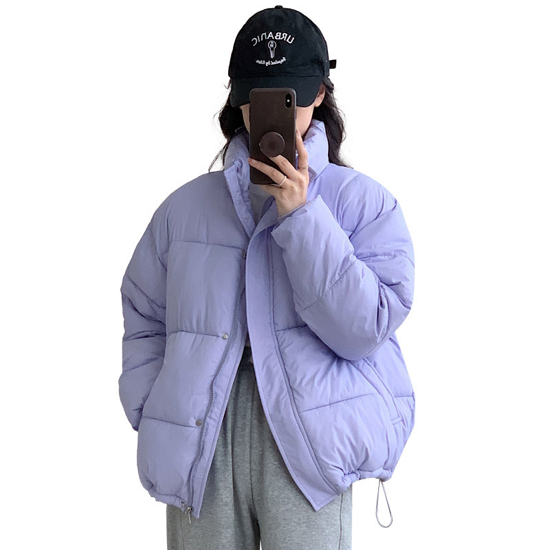 羽绒棉衣棉服女新款冬季韩版黑色小个子加绒短款立领面包服外套女高清大图