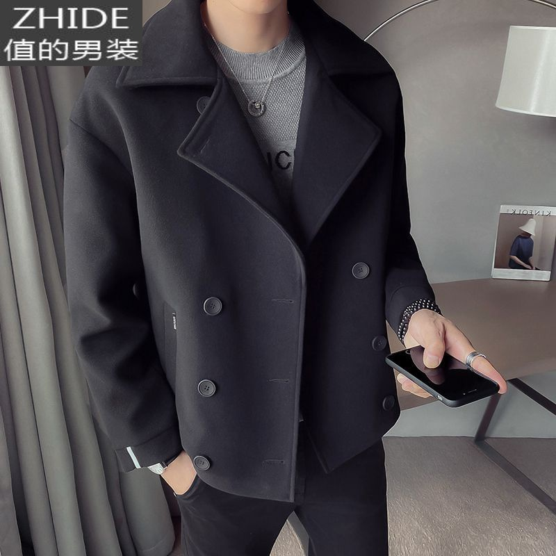 suntek秋冬季风衣男短款毛呢外套男夹克潮牌英伦风韩版潮流痞帅呢子