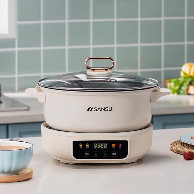 SANSUI山水 5L电火锅家用电煮锅多功能锅电热锅分体式电炒锅多用途小电锅 MHGE5002高清大图