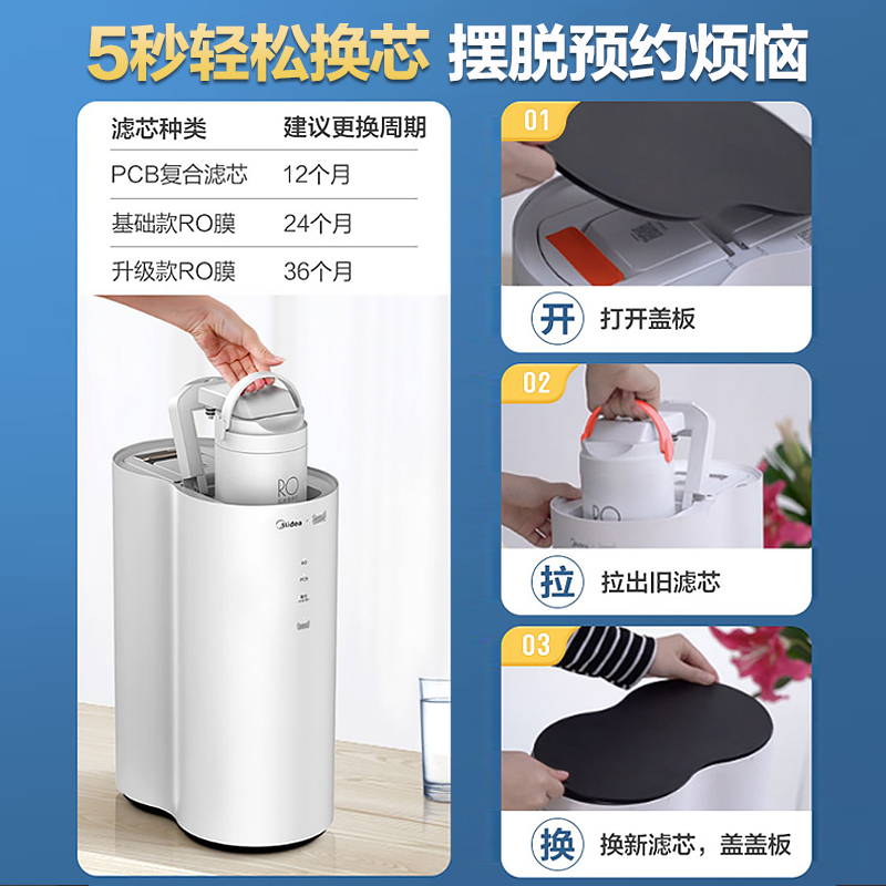 美的(Midea)智能净水器 家用厨下直饮大通量RO反渗透净水机MRC1882A-600G(花生600G)