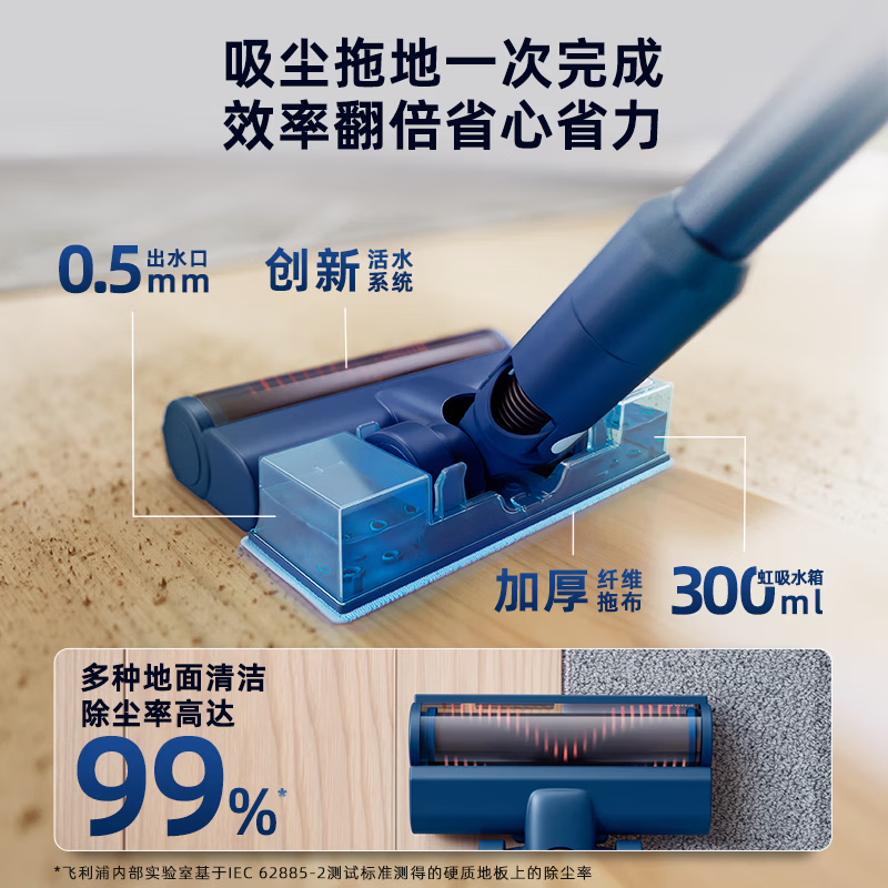 飞利浦(PHILIPS)吸尘器家用大吸力无线吸尘器 除螨仪多功能 吸拖一体60分钟长续航 吸尘器XC5141/01高清大图