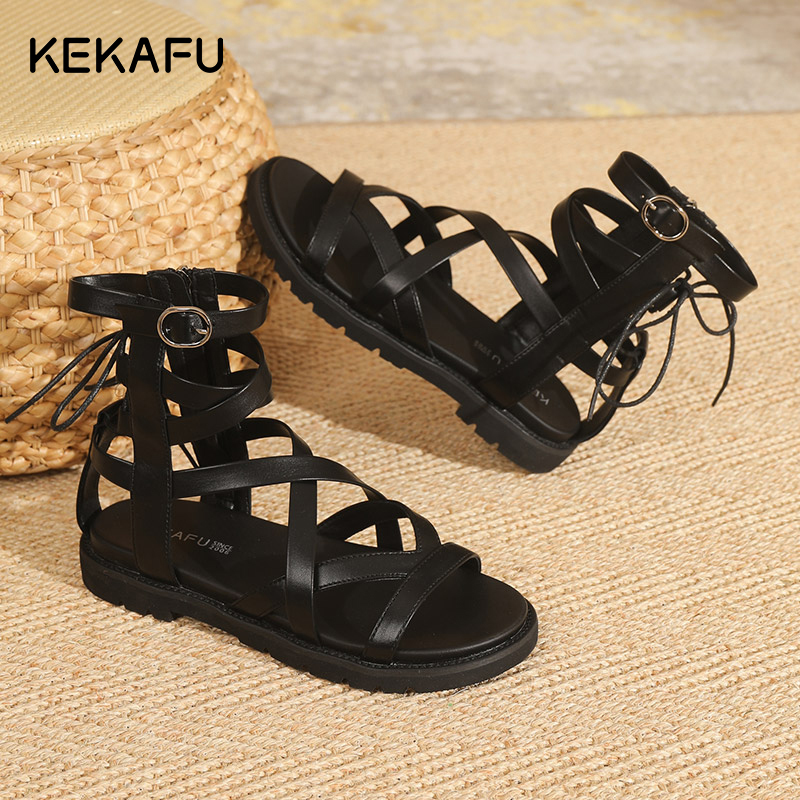 凉鞋女2023夏季新款绑带露趾仙女风平底凉鞋女高级感罗马鞋