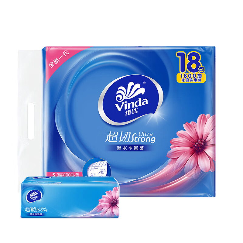 维达超韧韧性抽纸 3层真S码100抽×18包/提商超同款