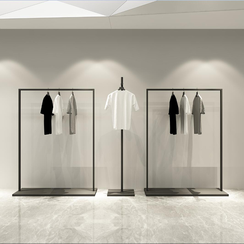 铁艺简约服装架男女服装店展示架挂衣架子正挂落地式侧挂衣服货架晾晒架 三维工匠 三件套如图总长2.9米 官方标配高清大图