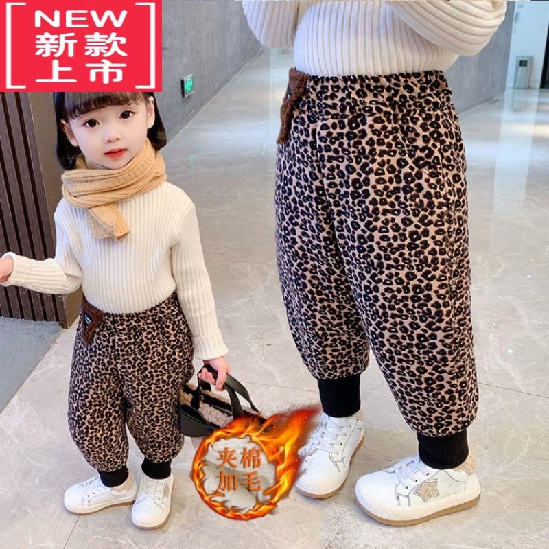 可莉允宝宝裤子秋冬加绒加厚1-3岁婴儿棉裤5女童洋气豹纹三层夹棉保暖裤图片