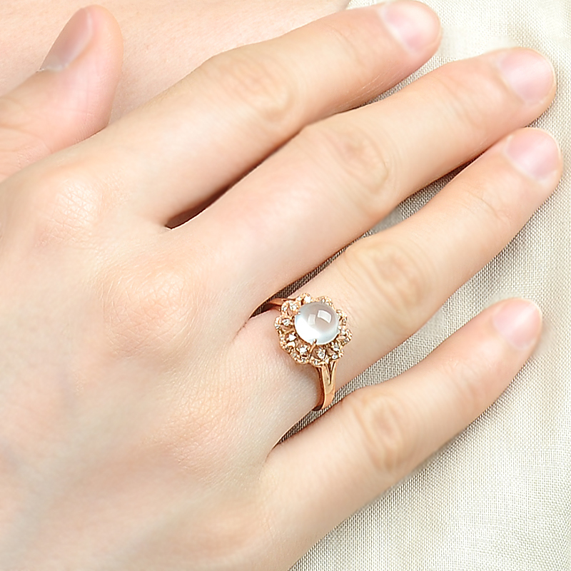 18k镶嵌翡翠戒指蛋面玉石指环女款圆形戒面饰品带证书送女朋友七夕