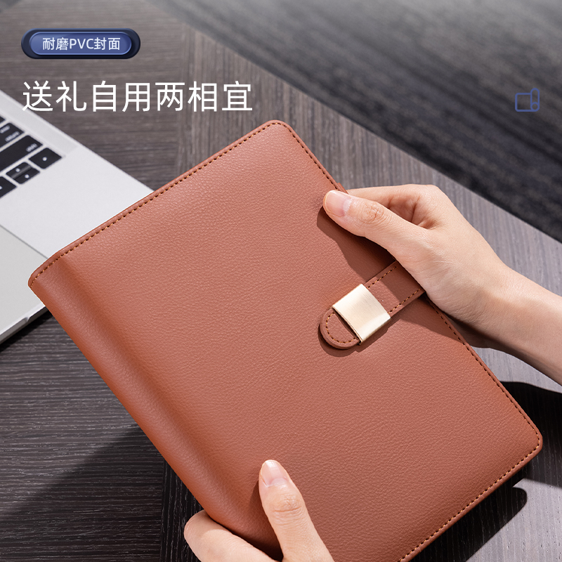 得力22296 皮面本签字笔礼盒套装 可换芯 带插袋 32K 黑色1套装 商务办公笔记本子配金属中性笔