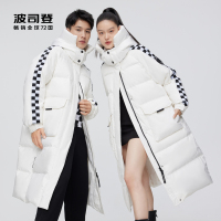 波司登2022新款秋冬长款情侣款羽绒服时尚廓形棋盘格保暖羽绒外套
