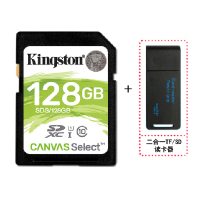 Kingston金士顿SDS/128GB高速C10单反相机内存卡SDXC佳能尼康数码相机存储卡100MB/S+读卡器