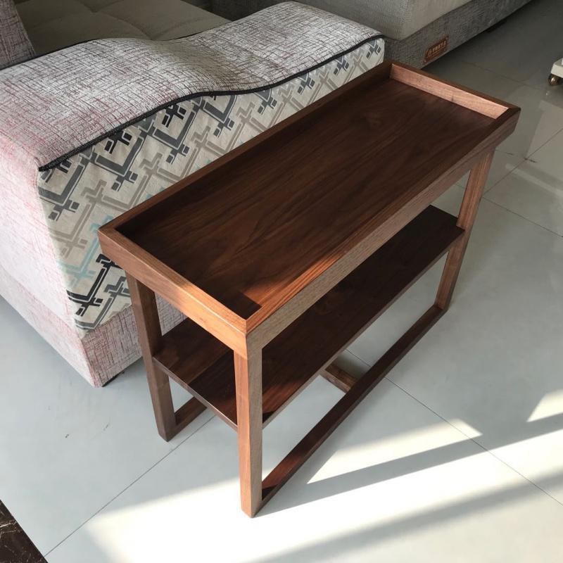 尚美木作北欧现代简约纯实木黑胡桃木边几双层置物架榫卯沙发边几_112 黑胡桃木80#32*60