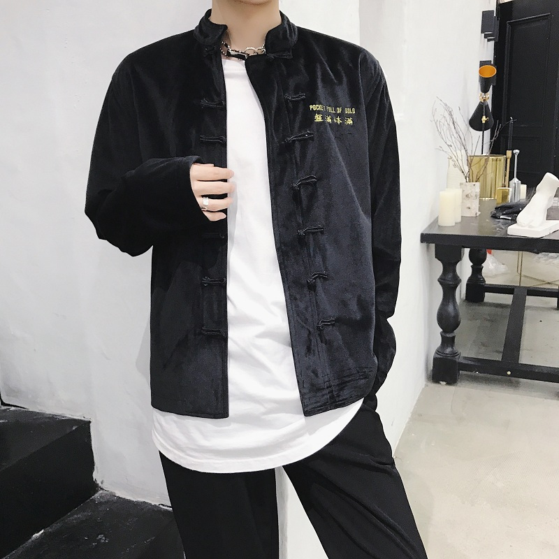 2018春款个性夹克中国风盘扣夹克男青年学生黑色外套帅气男上衣