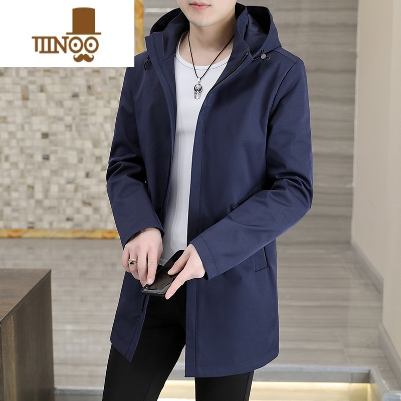 YANXU中长款风衣外套男2023新款成熟稳重男装潮牌连帽修身夹克上衣高清大图