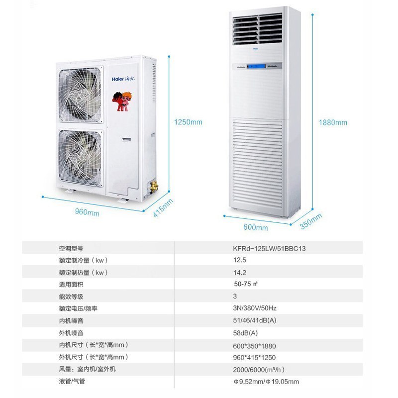 海尔5匹立柜式空调柜机 KFRd-125LW/51BB13 立体送风