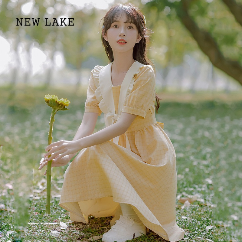 new lake学院风日系连衣裙少女夏装2023新款初中高中学生小清新甜美