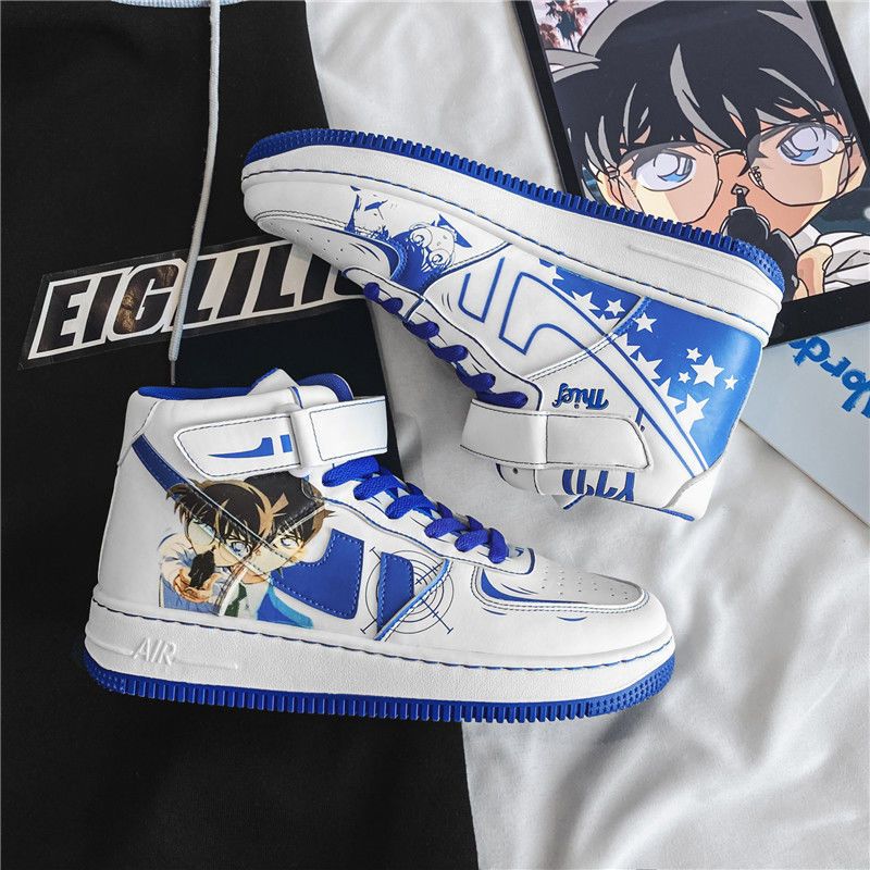 鞋子男秋季新款高帮板鞋柯南联名潮流休闲卡通学生aj空军一号男生福利