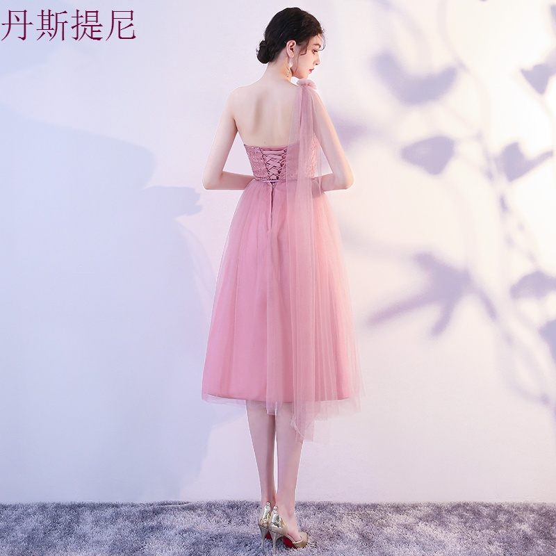 豆沙色伴娘礼服女2018新款韩版姐妹团伴娘服中长款伴娘裙洋装礼服
