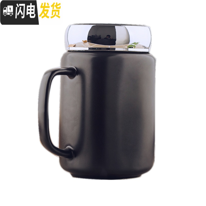 三维工匠欧式简约马克杯带盖勺家用陶瓷水杯镜面杯办公室咖啡早餐杯情侣杯高清大图