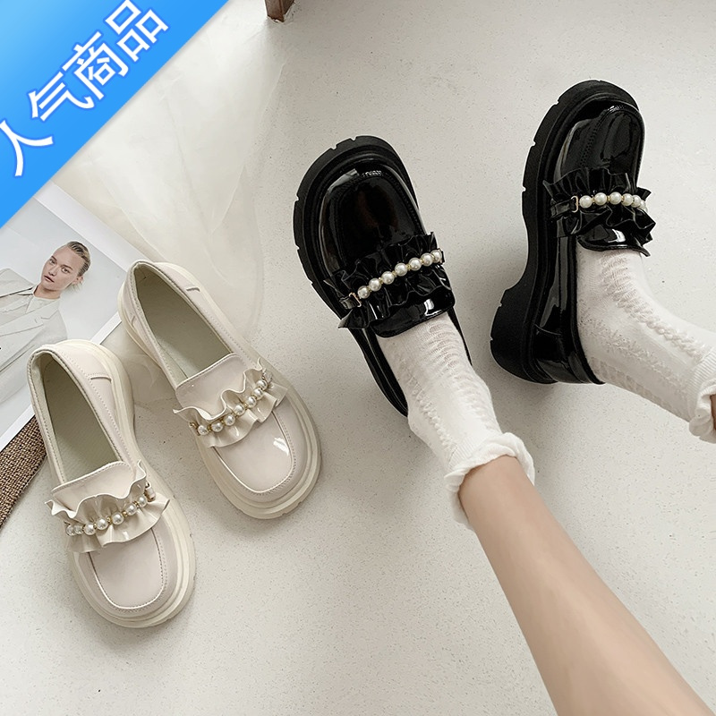 SUNTEK白色小皮鞋女2023年新款学生百搭英伦风单鞋日系jk鞋子厚底乐福鞋