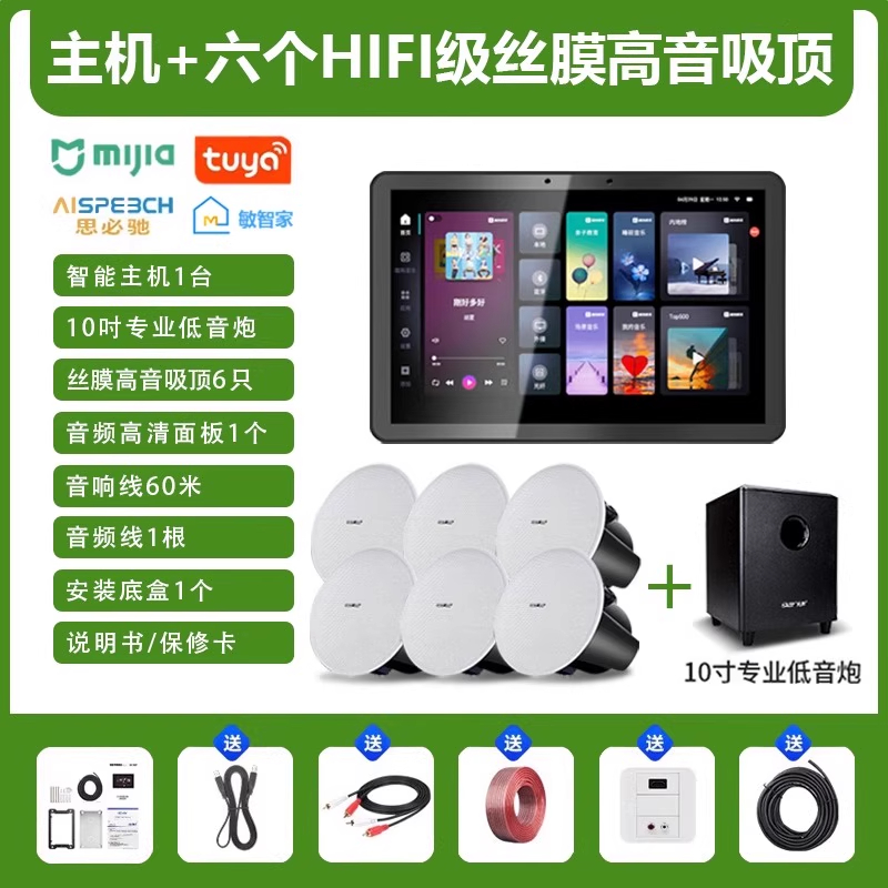 先科(SAST)智能AI家庭吸顶音响客厅无线智能语音主机+6个6.5英寸HiFi丝膜高音同轴吸顶音响+10吋专业低音炮高清大图