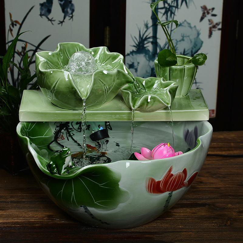 陶瓷喷泉流水器鱼缸水景摆件现代简约家居饰品创意风水球招财摆设L