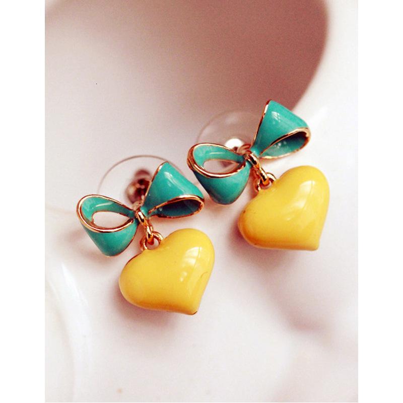 新款时尚可爱糖果色蝴蝶结爱心耳钉百搭女款耳坠ywkt5529送女朋友七夕