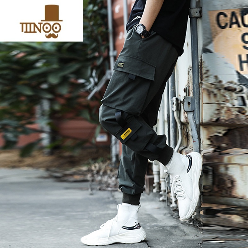 YANXU夏季工装裤男ins潮牌束脚韩版潮流宽松高街美式机能男士休闲裤子高清大图