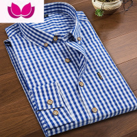 七斓格子男士长袖衬衫秋季潮牌宽松休闲百搭外套韩版潮流男装帅气衬衣 2XL140斤左右 湖蓝格
