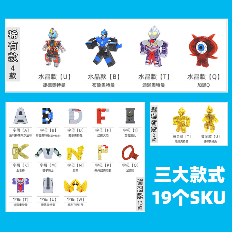 灵动创想奥特曼百变数字母变形奥特ABC儿童迪迦玩具男孩套装 奥特曼ABC[全套26只]高清大图