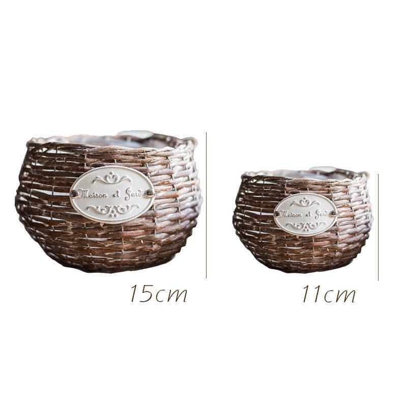 家柏饰(CORATED)粗放自然带皮柳编小花盆花器手工艺装饰摆件北欧种植收纳 原色擦白 小高清大图