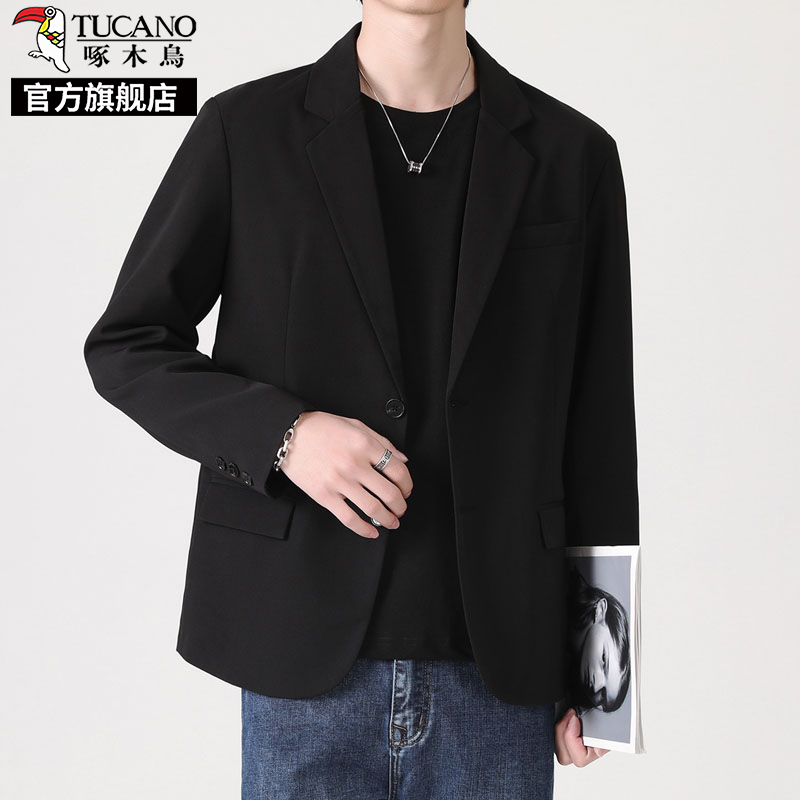 啄木鸟轻熟风西装外套男士商务休闲西服2025新款秋冬季正装礼服服高清大图