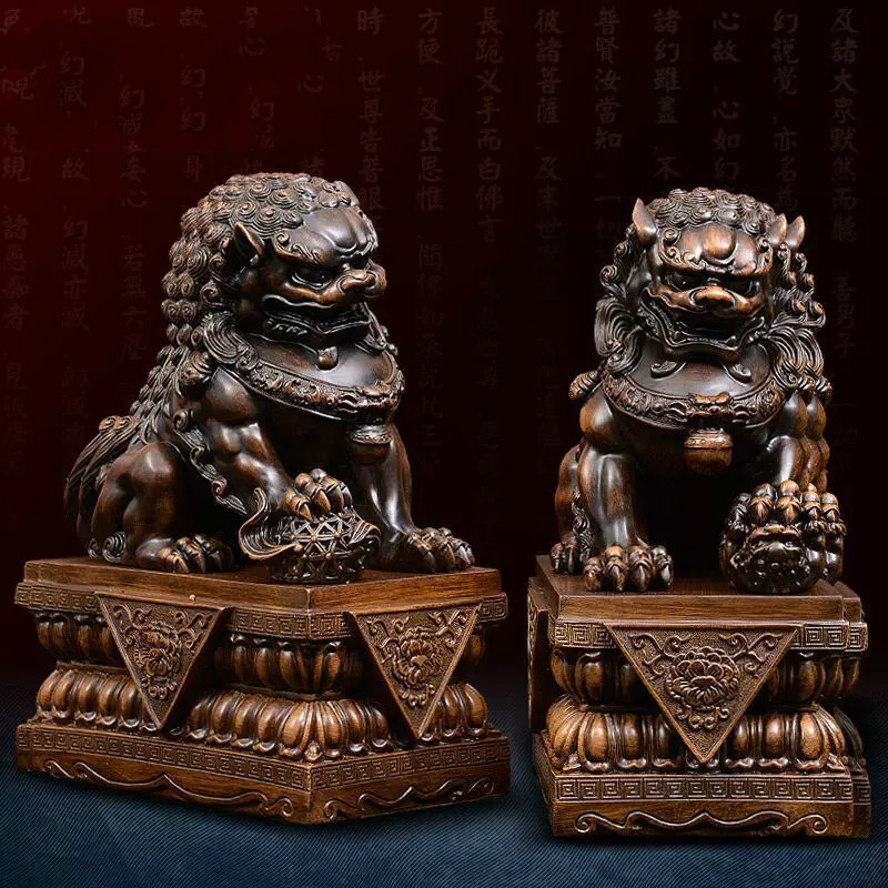 美帮汇狮子摆件工艺品一对大号树脂北京狮狮客厅家居装饰品