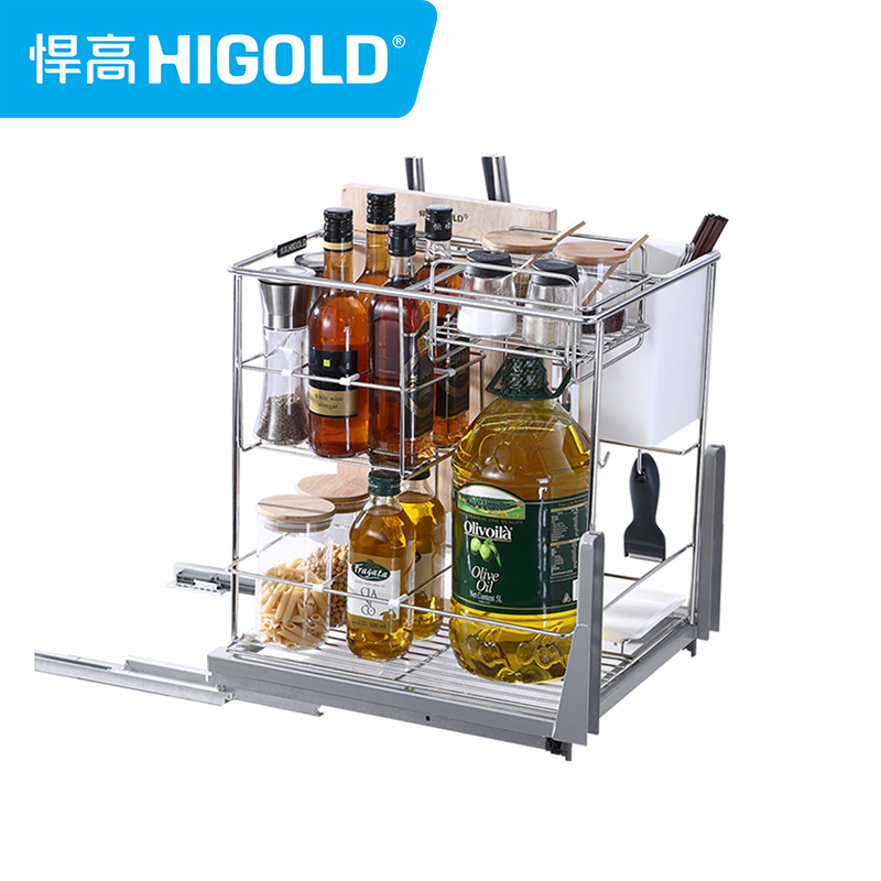HIGOLD/悍高 调味拉篮 迈德豪系列圆钢调料篮 分体式抽离调料架 厨具大油桶收纳篮