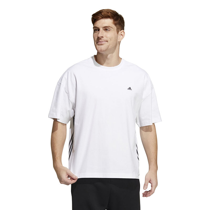 adidas M city Loose T 侧边撞色圆领套头短袖T恤 男款 白色 HC9972