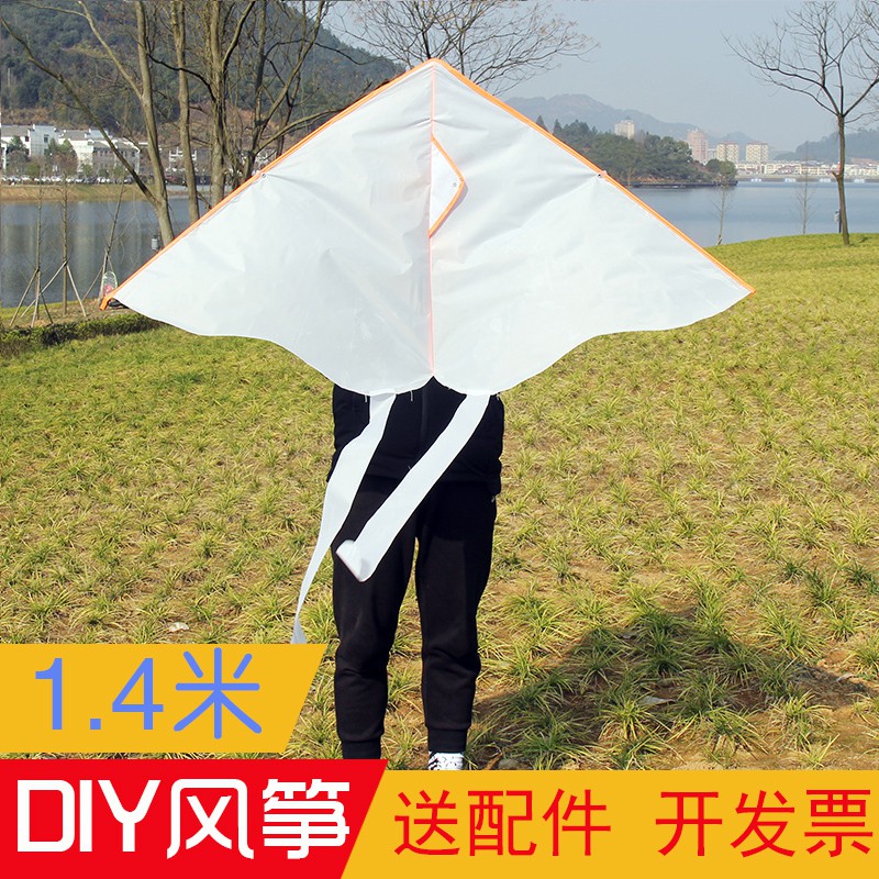 1.4米白蝴蝶微风风筝儿童卡通diy绘画手工自制涂色填色空白风筝创意 三维工匠 1.4米白蝴蝶+蓝轮200米
