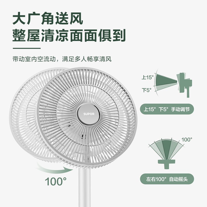 苏泊尔(SUPOR)电风扇家用落地扇立式大风量轻音循环扇带纳米离子群空气净化台地两用换气扇FS101ALD-36高清大图