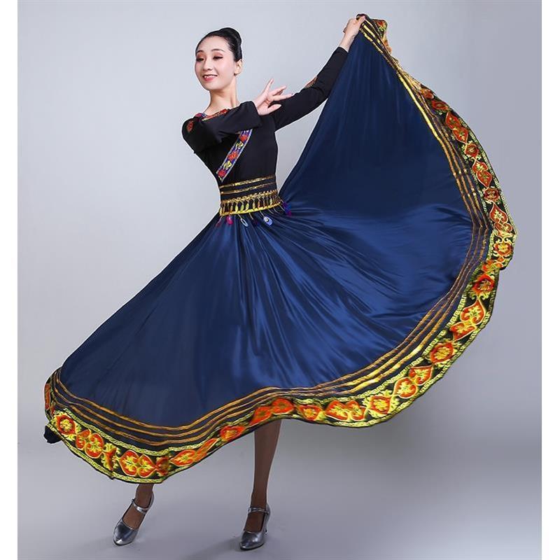 藏族舞蹈服装女广场舞大摆裙新款蒙古练习长裙民族演出服装女半身