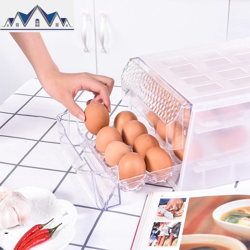 抽屉式鸡蛋双层收纳盒 冰箱整理箱厨房塑料密封保鲜食物储物水果 三维工匠高清大图
