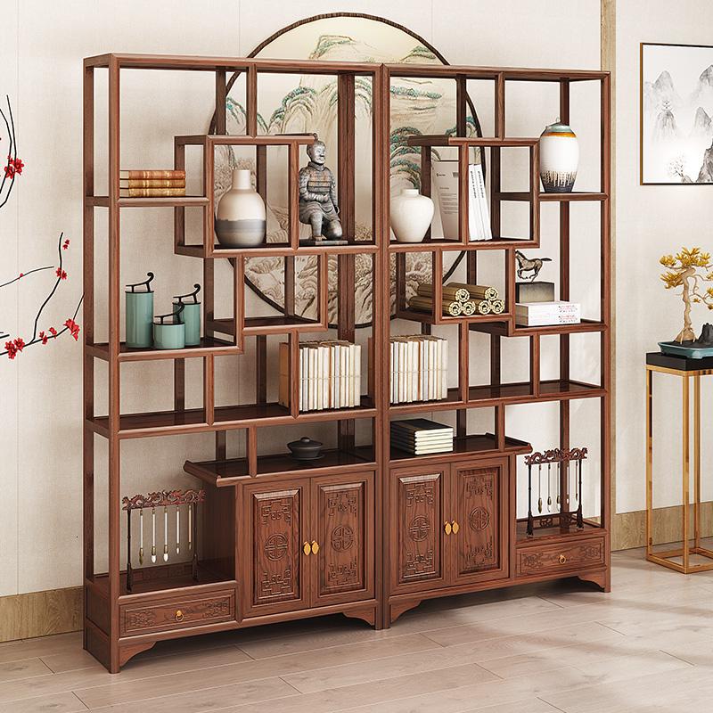 森美人新中式博古架实木中式展示柜隔断玄关茶叶茶室禅意多宝阁摆件书架高清大图