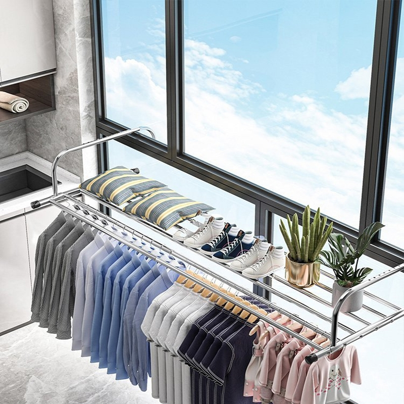 阳台晾衣防盗窗护栏窗外晾衣架窗户晾晒杆窗台室外伸缩晒鞋架
