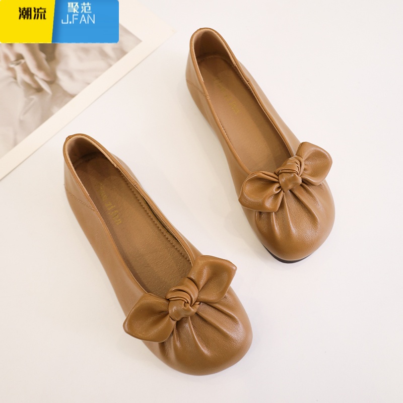 聚范温柔单鞋女平底软底蝴蝶结单鞋女浅口一脚蹬豆豆鞋通勤不累脚女鞋高清大图
